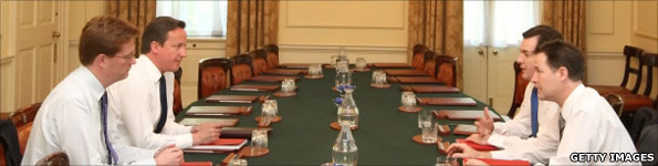 Danny Alexander, David Cameron, George Osborne and Nick Clegg