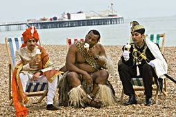 L-R: Prince Manvendra, Prince Africa Zulu and Prince Remigius make themselves at home on Brighton beach