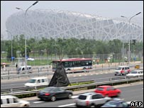Traffic passing Beijing National Stadium