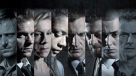 (L-R) Mackenzie Crook stars as Lance Corporal Alan Buckley, Marc Warren as Kenny Armstrong, Juliet Stevenson as Helen Ryland, Naomie Harris as Alison Wade, Christopher Eccleston as Willy Houlihan, Andy Serkis as Liam Black, Benjamin Smith as Frankie Nash and Peter Capaldi as Frank Ryland, in Jimmy McGovern's Accused