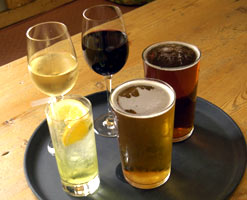 A tray of alcoholic drinks