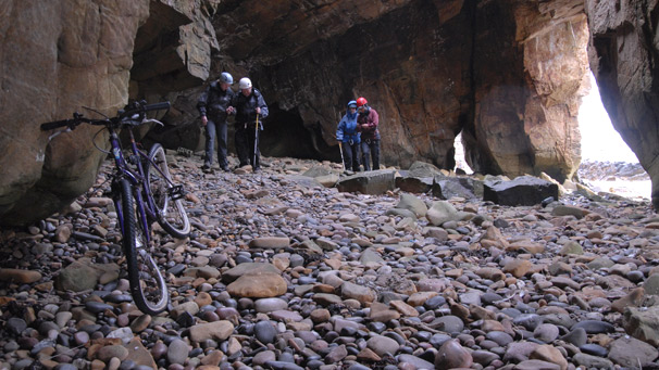 Andrea Logan, Terry Goodman, Eileen Carberry and Sue Haysom explore the sea caves.