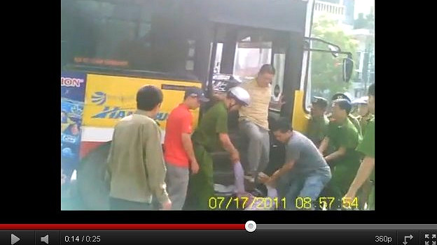 Police accused of beating a protestor in Vietnam