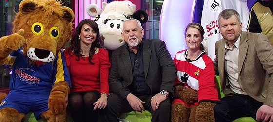 Mascots, Adrian, Christine and actor John Ratzenburger.