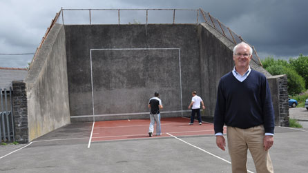 Eddie Butler at a handball court in Wales
