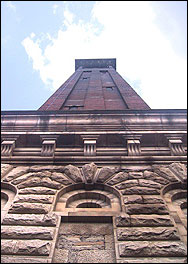 A view up the chimney from the base of the mill