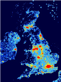 Map of light pollution in the UK in 2000 (image: CPRE)
