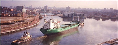 Ship arriving at Manchester Docks