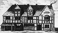 William Shakespeare's birthplace. The drawing, done in 1769, shows how it would have looked in Shakespeare's time.