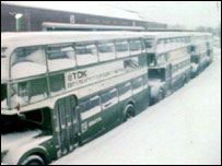 Buses in snow