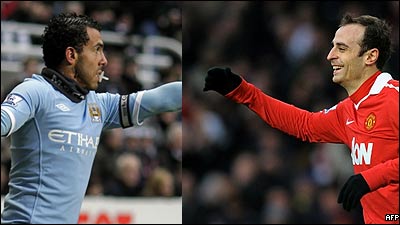 Tévez del Manchester City y Berbatov del Manchester United