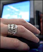 hand on computer mouse and screen