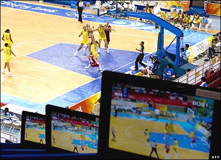 Press monitors at the Beijing Olympic basketball