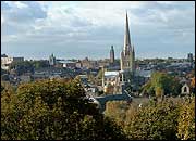 Norwich City skyline from Ketts Hill