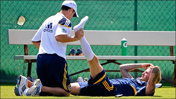 Beckham trains with LA Galaxy