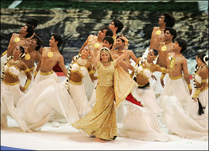 Indian actress Aishwarya Rai dances at the closing ceremony for the 2006 Commonwealth Games in Melbourne